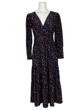 Ba&sh Paly Midi Dress S Blue Red Long Sleeve